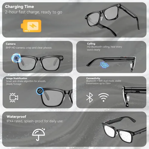 Vista 15 de Gafas inteligentes AI con cámara de 8 MP, gafas de sol de video HD 1080P