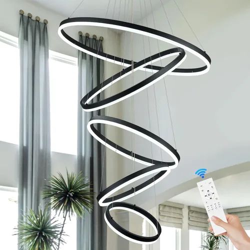 Vista 91 de Benkut Lámpara de Araña de Anillo LED Moderna Negra para Comedor, Lámpara de Araña de Techo Circular Empotrada Regulable con Control Remoto