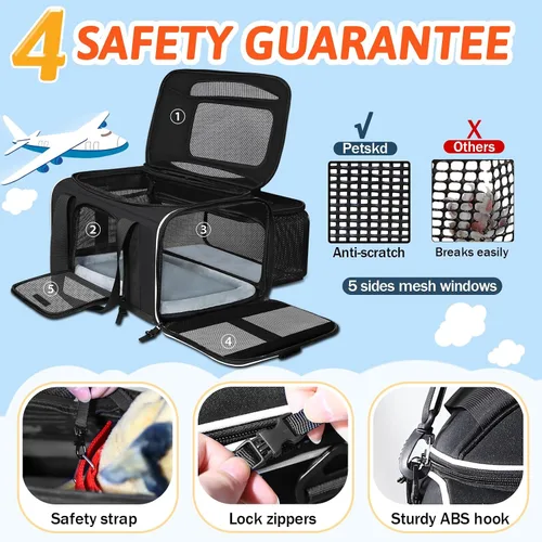 Vista 5 de Petskd Transportador de mascotas expandible superior y lateral de 17 x 11 x 9.5 pulgadas, aprobado por aerolíneas de Alaska, transportador de lados