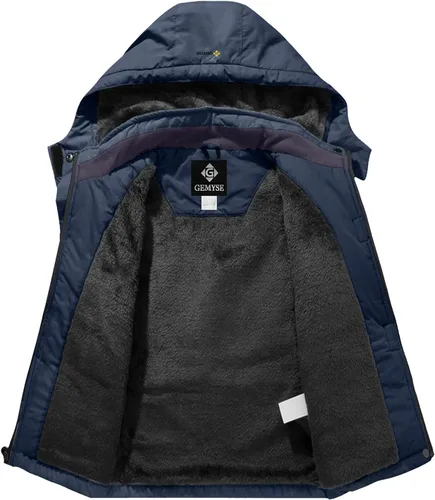 Vista 6 de GEMYSE Chaqueta de esquí impermeable para niños con capucha de forro polar resistente al viento chaqueta de invierno