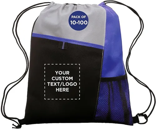 Vista 15 de DISCOUNT PROMOS Juego de mochilas con cordón no tejidas personalizadas de 10/50/100, paquete personalizado a granel