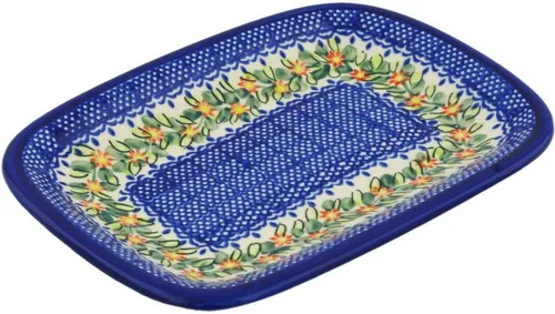 Vista 16 de Auténtico plato de cerámica polaca de 10 pulgadas en diseño amarillo hecho a mano en Bolesławiec Polonia por Ceramika Bona + certificado