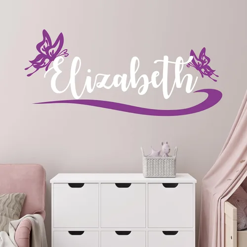 Vista 3 de Calcomanía de pared de mariposa con nombre personalizado, calcomanías de vinilo para niñas, calcomanías de arte de mariposas, calcomanías
