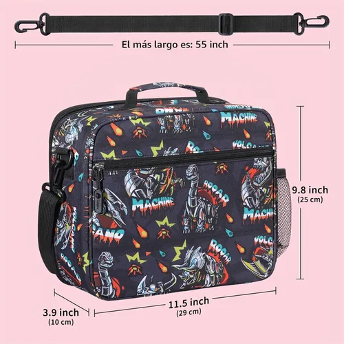 Vista 5 de rockpapa Lonchera infantil para niños con correa, impermeable, resistente a las manchas y al aceite, bolsa de almuerzo aislada, bolsa de almuerzo