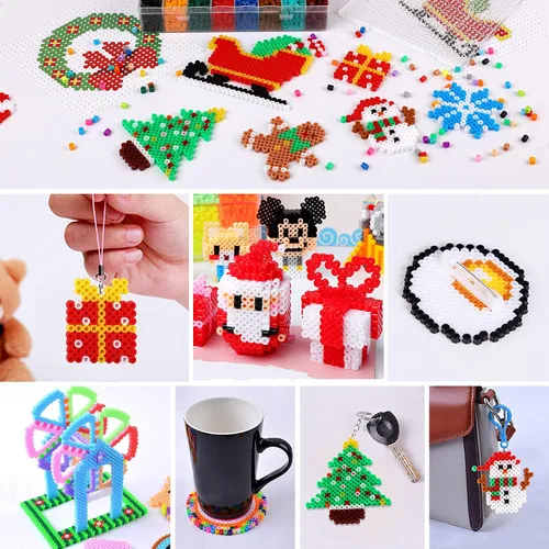 Vista 5 de AUGSUN Kit de cuentas de fusibles de Navidad, 5100 unidades + 24 colores para manualidades, juego de cuentas de fusión para niños, 12 estilos
