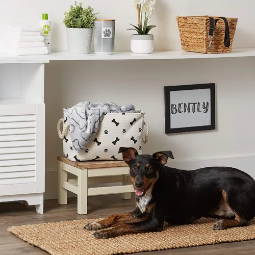 Vista 4 de Bone Dry Pet Storage Collection - Estampado de patas y huesos, rectángulo pequeño, 14 x 8 x 9 pulgadas, color negro