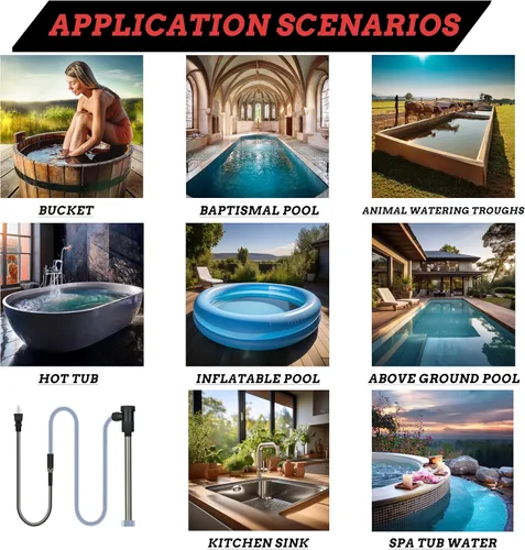Vista 7 de Calentador de agua inflable de inmersión para piscina de 2000 W con control de temperatura y temporizador Wifi, calentador sumergible portátil