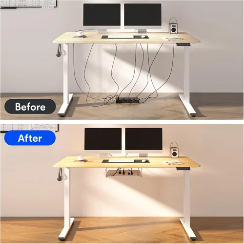 Vista 6 de FLEXISPOT EN2 Escritorio de pie de una pieza entera de 48 x 30 pulgadas con regleta eléctrica, arce Parte superior de arce + marco blanco