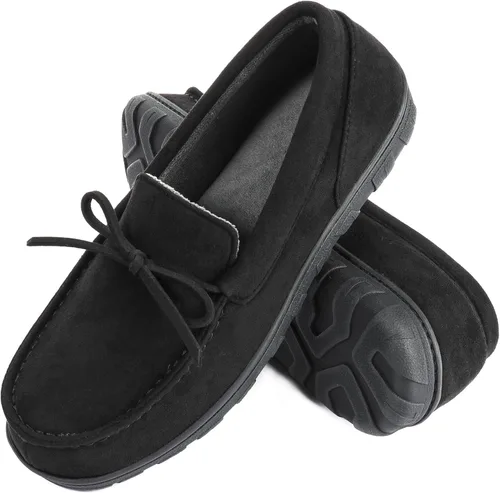 Vista 2 de LazyStep Pantuflas tipo mocasín de microgamuza para hombre, para interiores y exteriores, con espuma viscoelástica cómoda