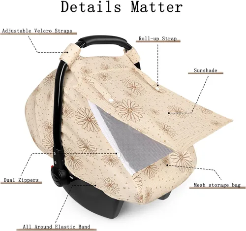 Vista 4 de Funda de muselina para asiento de automóvil para bebé con ventana de malla extragrande, funda transpirable para asiento de automóvil infantil