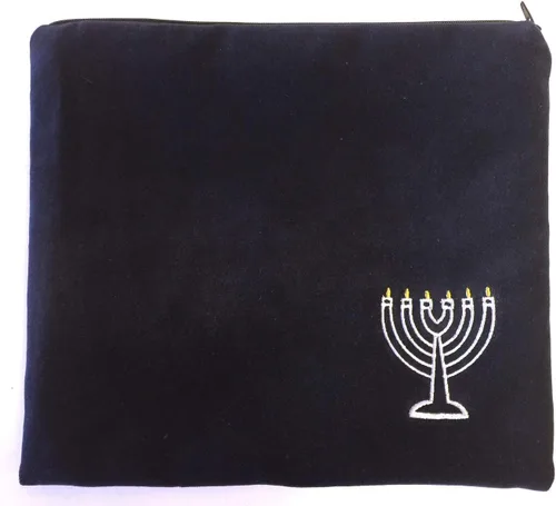 Vista 3 de Menorah Conjunto Tallit Azul Marino