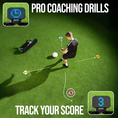 Vista 2 de QUICKPLAY Paquete de luces de entrenamiento de reacción Replay Station y RXTR - Sistema completo de entrenamiento de fútbol inteligente con tablero