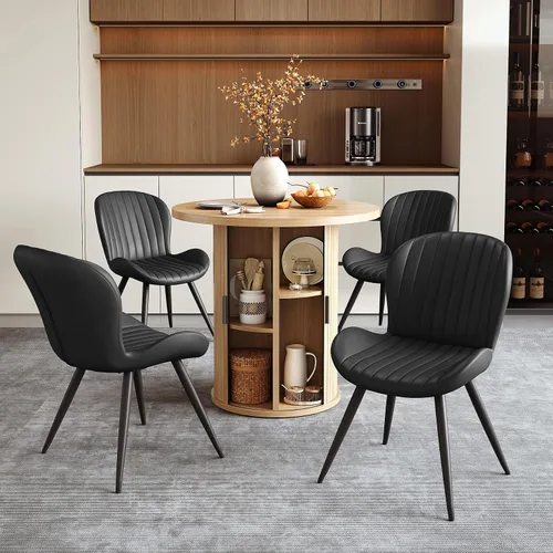 Vista 34 de Miereirl Moderno juego de comedor de 5 piezas para mesa redonda de madera de 4,31.5 pulgadas con estante de almacenamiento semiabierto y puerta