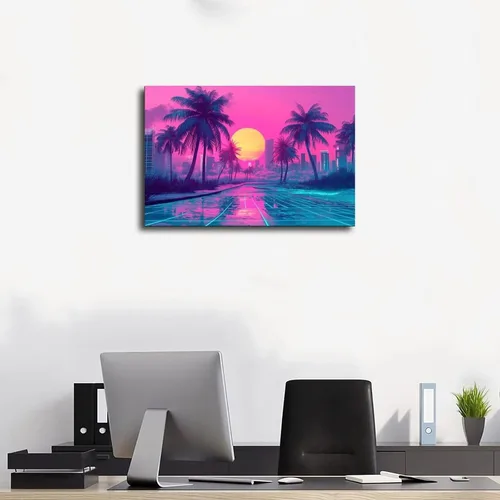 Vista 3 de Póster retro Vaporwave – Arte de pared de subcultura Synthwave – Impresión estética de neón – Decoración moderna única para el hogar y la oficina