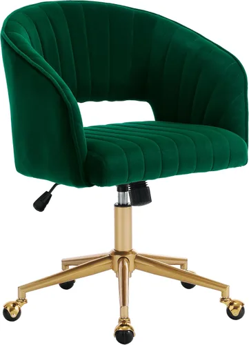 Vista 16 de Silla de oficina para el hogar, silla giratoria de terciopelo para escritorio, sillón de acento tapizado, sillas modernas capitoneadas con base Negro