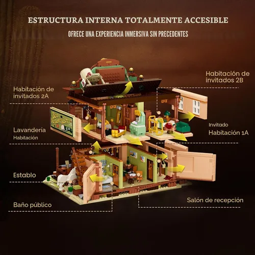 Vista 3 de Lumibricks Western-Inn - Juego de 2682 piezas de construcción de hotel de construcción ligera The Old West Inn para adultos y amantes del oeste