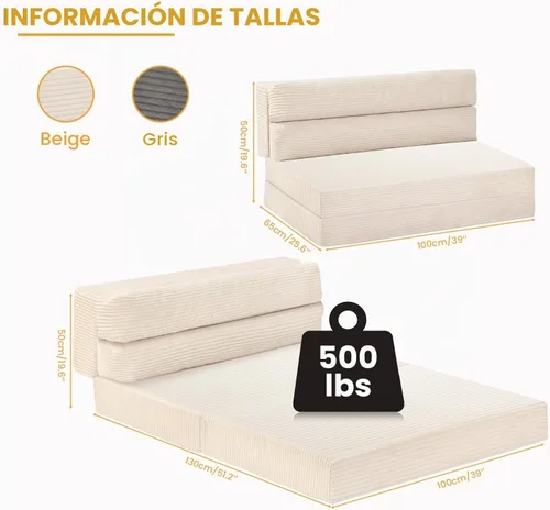 Vista 2 de Colchón plegable, sofá cama convertible 3 en 1, sofá cama plegable, sofá cama de suelo, colchón para sala de estar, habitación de invitados