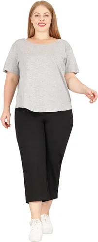 Vista 5 de Bamans Pantalones capri de talla grande para mujer, elásticos, cómodos, de pierna recta, para el trabajo, con bolsillos