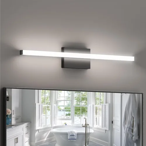 Vista 7 de Barra de luz LED moderna para tocador de baño, 30 pulgadas, 28 W, 2400 lúmenes, 5CCT, regulable, lámpara de baño negra e iluminación de espejo