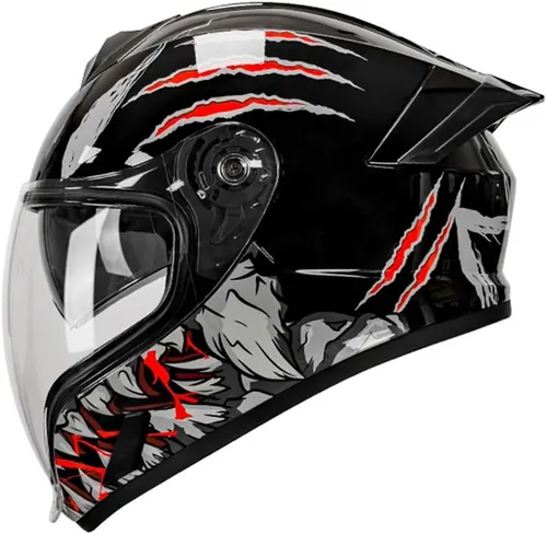 Vista 15 de Cascos de cara completa para hombre, color negro, para motocicleta, Street Bike Racing ATV con visera única, casco ligero retro de motocicleta
