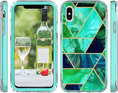 Vista 6 de Jeylly Funda para iPhone X, funda para iPhone Xs con protector de pantalla de vidrio templado y protector de lente de cámara, resistente grado