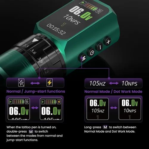 Vista 4 de Wormhole 2PCS 2,300mAh Baterías 8PCS 30ML tatuaje tinta tatuaje pistola kit Dos Verdes