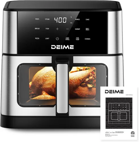 Vista 7 de Freidora de aire DEIME 10.2 QT sin aceite de 1700W de gran capacidad con horno freidoras de aire cocina saludable con 10 ajustes preestablecidos