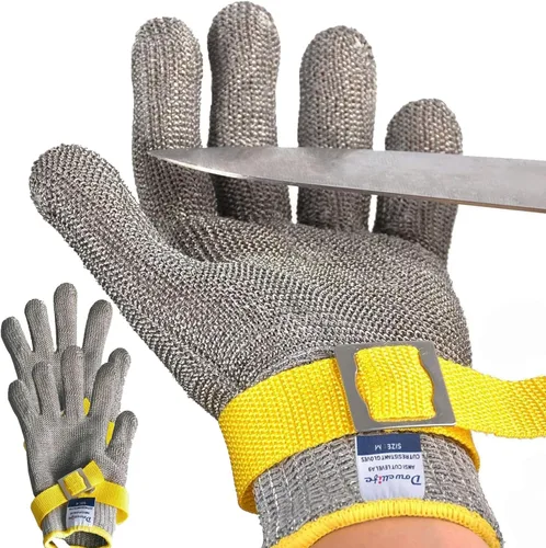 Vista 9 de Dowellife ANSI A9 - Guante resistente a los cortes de grado alimenticio, malla de acero inoxidable, guante de corte de cuchillo de metal