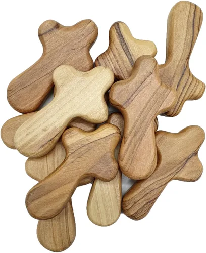 Vista 5 de Cruz de sujeción de madera de olivo de Zuluf de 6.35 cm, para palma, católica, cristiana, regalo certificado de Tierra Santa, Belén