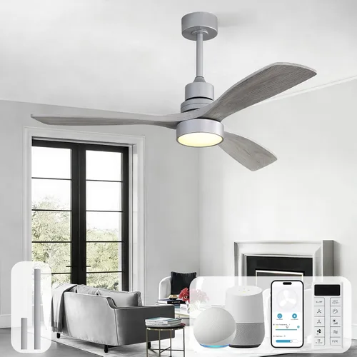 Vista 13 de Sofucor Ventilador de techo con luces y control remoto, ventilador de techo de madera LED moderno de 52 pulgadas con varillas descendentes