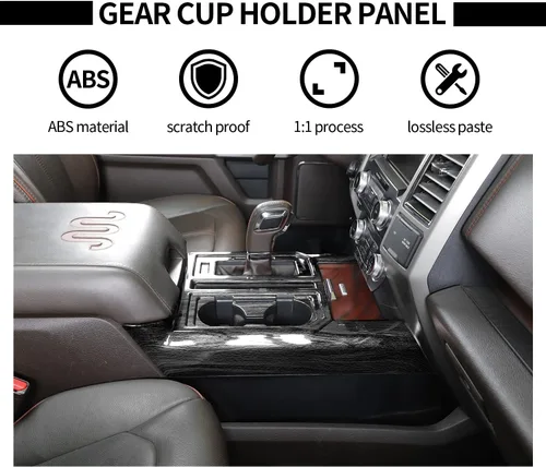 Vista 4 de Voodonala Cubierta de panel de consola de engranajes estilo madera negra para Ford F150 2015-2020 (madera negra, 1 unidad, ABS)