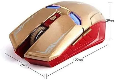 Vista 3 de Ratón inalámbrico 2.4G portátil óptico Iron Man Mouse con nano receptor USB, 3 niveles de DPI ajustables, 6 botones para laptop, computadora