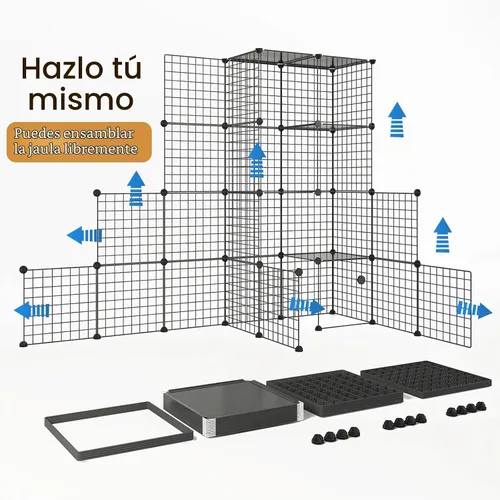 Vista 5 de Oneluck - Casa para gatos al aire libre, jaulas para gatos con puerta de entrada súper grande, balcón para gatos con plataformas de 41 pulgadas