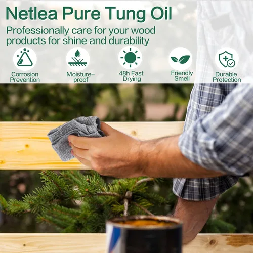Vista 4 de Aceite Tung 100% puro de 68 onzas para acabado de madera, aceite de madera natural para muebles, suelos y madera al aire libre, acabado de aceite