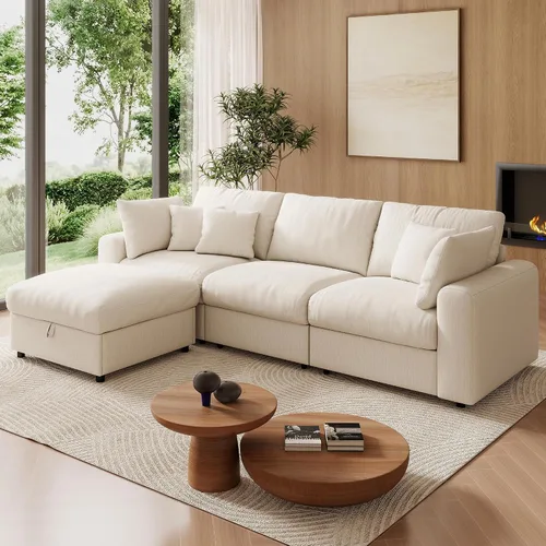 Vista 20 de WorthFurni Sofás seccionales Cloud de 110 pulgadas para sala de estar, sofá modular con asiento profundo, sofá convertible en forma de L con otomana