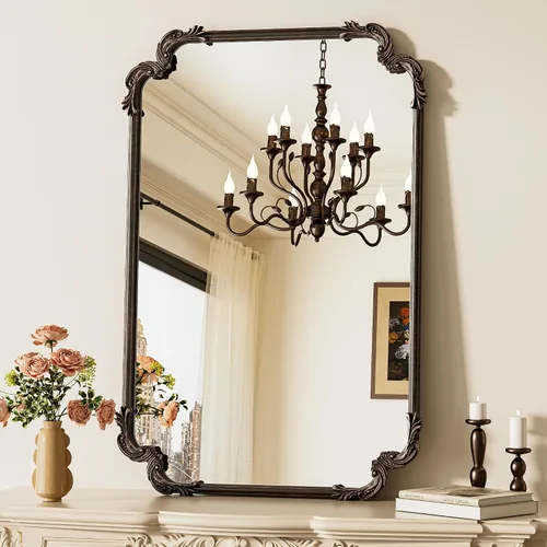 Vista 38 de Espejo rectangular negro barroco vintage para pared, 22 x 30 pulgadas, marco de desplazamiento antiguo, espejo de manto francés para chimenea, baño