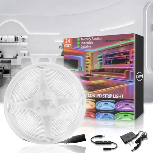 Vista 10 de Tira de luces LED COB verde de 10 pies, 24 V, regulable, alta CRI95+, ultra brillante, flexible, tira de luces LED, tira de luces para el día de San