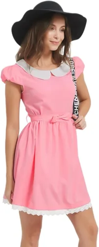 Vista 2 de TULIPTREND Women's Doll Collar Casual Dresses Short Sleeve Pink Dress