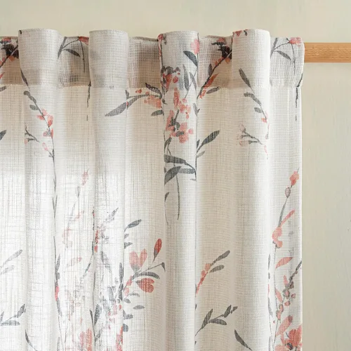 Vista 12 de MYSKY HOME Cortinas de lino transparentes de 45 pulgadas de largo para dormitorio, cocina, paneles de cortina florales, cortinas semicirverticales