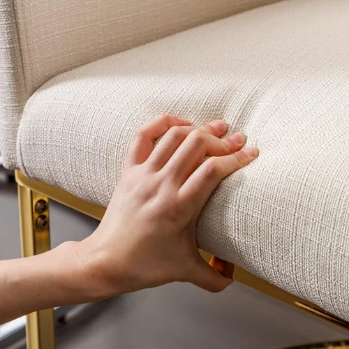 Vista 4 de RIVOVA - Silla de comedor color crema de mediados de siglo moderna con patas de metal dorado, silla de acento tapizada en lino para comedor, cocina