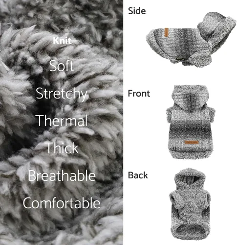 Vista 5 de Fitwarm Suéter mullido para perro, ropa de invierno de punto para perros pequeños, niños y niñas, atuendo con capucha para gatos y mascotas, gris