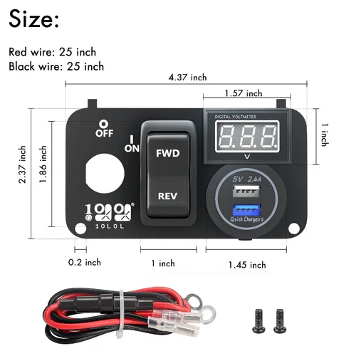 Vista 4 de 10L0L Carrito de Golf Panel Integrado Multifuncional 3 en 1, 12V Carga Rápida Dual USB 3.0 Enchufe Cargador & Voltímetro Digital LED & Botón