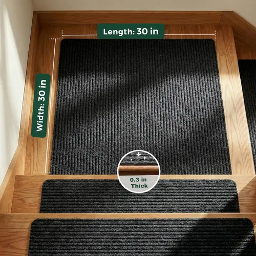 Vista 2 de MBIGM Alfombra antideslizante para peldaños de 30 x 30 pulgadas, alfombra de seguridad antideslizante y resistente al deslizamiento, color negro