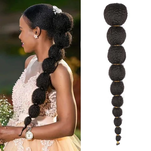 Vista 12 de Extensión de cola de caballo afro rizada con burbuja para mujeres negras de 18 pulgadas de largo, cola de caballo con cordón natural negro, clip
