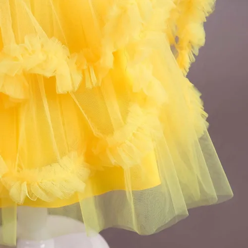 Vista 4 de Vestido de princesa para niña, vestido de tul hinchado, vestido de graduación, dama de honor, boda, fiesta de cumpleaños, vestido sin mangas
