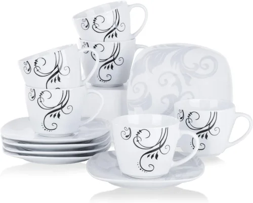 Vista 37 de VEWEET Annie - Vajilla de porcelana para 6 personas, 30 piezas, con platos y tazones, incluyendo cena, postre, sopa, tazas y platillos