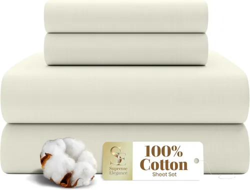 Vista 17 de SUPREME ELEGANCE Juego de sábanas de cama individual 100% algodón - Blanco ártico, ropa de cama de percal de 3 piezas, sábanas transpirables frescas
