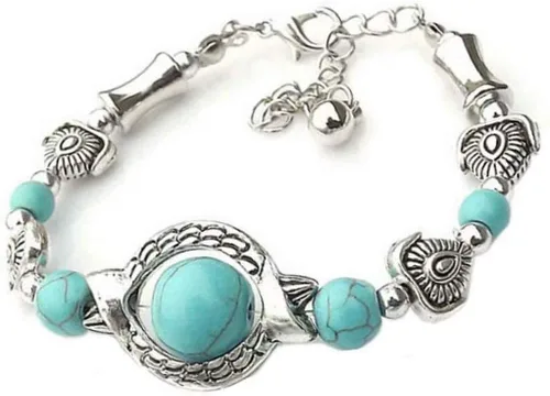 Vista 4 de Pulsera de cadena de muñeca con dije de moda para mujer, pulsera de lujo con cuentas de verano, diseño clásico turquesa, pulseras de Navidad