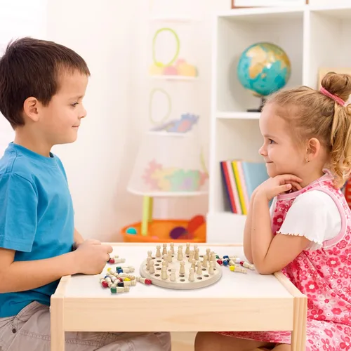 Vista 5 de Juego de Memoria de Ajedrez de Madera: Grandes Juegos de Mesa Familiares para Niños y Adultos, Juguete Educativo de Aprendizaje Montessori