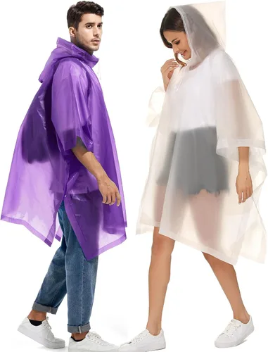 Vista 16 de Paquete de 2 ponchos de lluvia para adultos, reutilizables, impermeables, de supervivencia, emergencia, resistente, con capucha con cordón